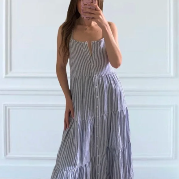 Blue & White Striped Maxi Dresses